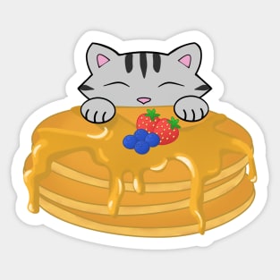 Cute grey cat eating a pancake Sticker